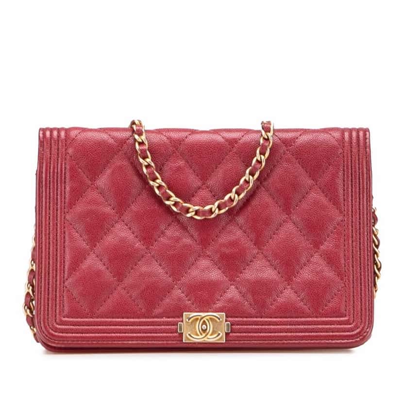 Chanel Quilted Caviar Boy Wallet on Chain Red Leather Good condition - Front View