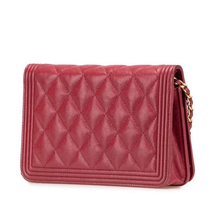 Chanel Quilted Caviar Boy Wallet on Chain Red Leather Good condition - Back View