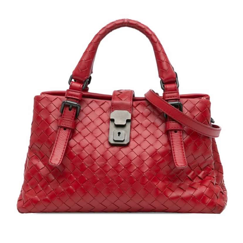Bottega Veneta Mini Nappa Intrecciato Roma Satchel Red Leather Good condition - Front View