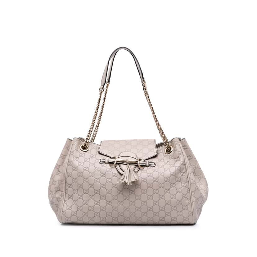 Gucci Large Guccissima Emily Chain Shoulder Bag Brown Leather Good condition - Front View