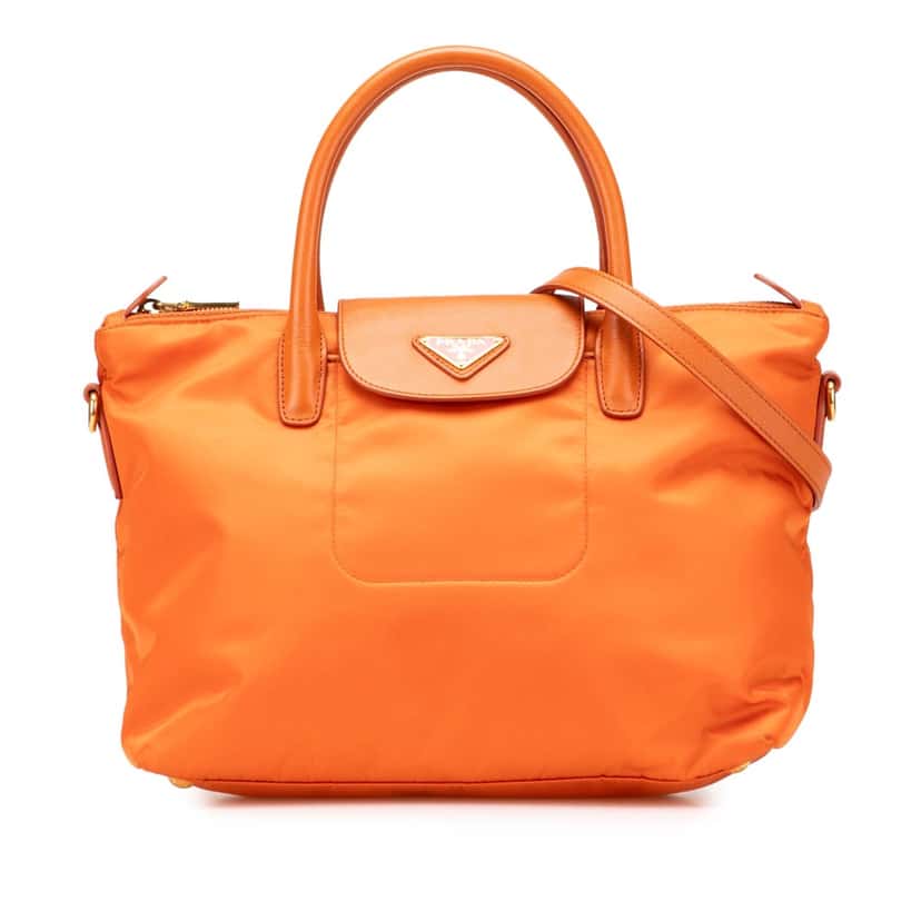 Prada Saffiano Trimmed Tessuto Satchel Orange Good condition - Front View