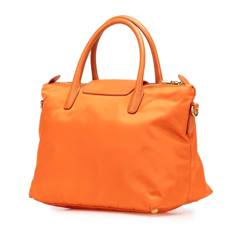 Prada Saffiano Trimmed Tessuto Satchel Orange Good condition - Back View