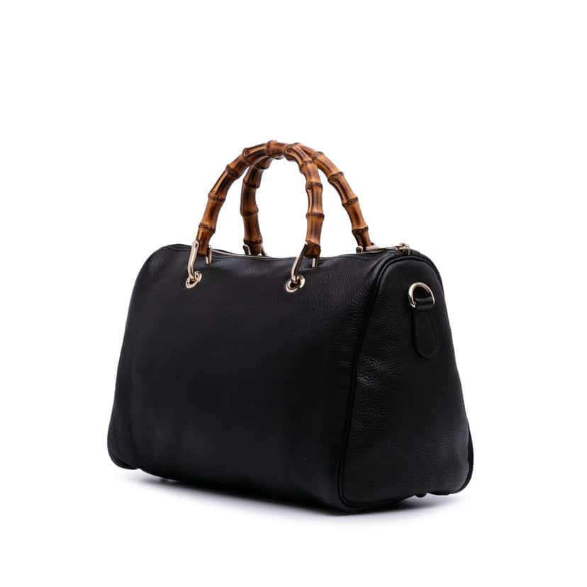 Gucci Medium Calfskin Bamboo Shopper Boston Bag Black Leather Good condition - Back View