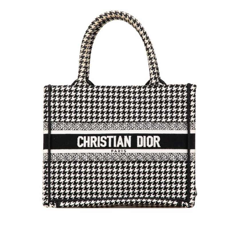 Dior Small Houndstooth Embroidered Book Tote Black Good condition - Front View