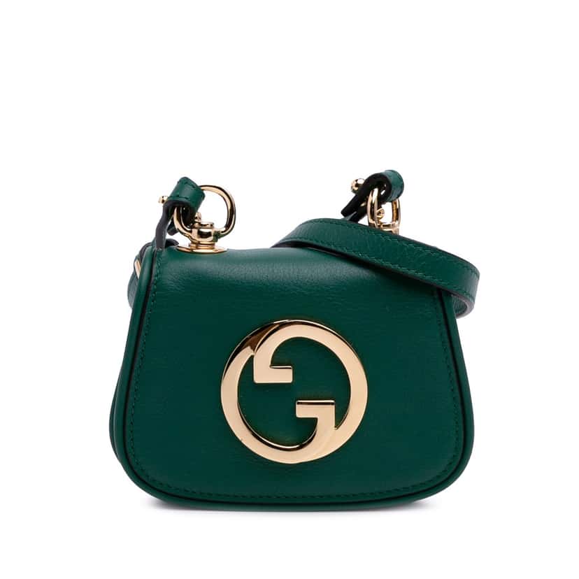 Gucci Textured Calfskin Blondie Card Case on Strap Green Leather Good condition - Front View