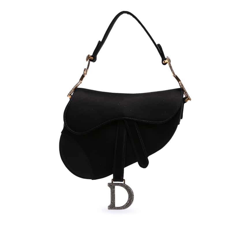 Dior Mini Satin Crystal Embellished Saddle Bag Black Good condition - Front View