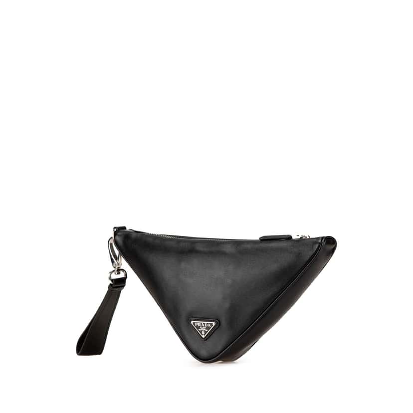 Prada Grace Lux Triangle Logo Embossed Triangle Wristlet Pouch Black Leather Good condition - Back View