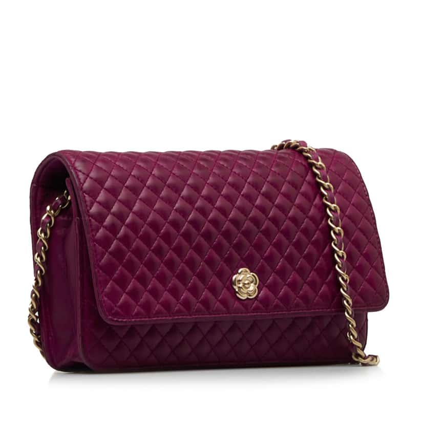 Chanel Camellia Wallet On Chain Purple Leather Good condition - Back View