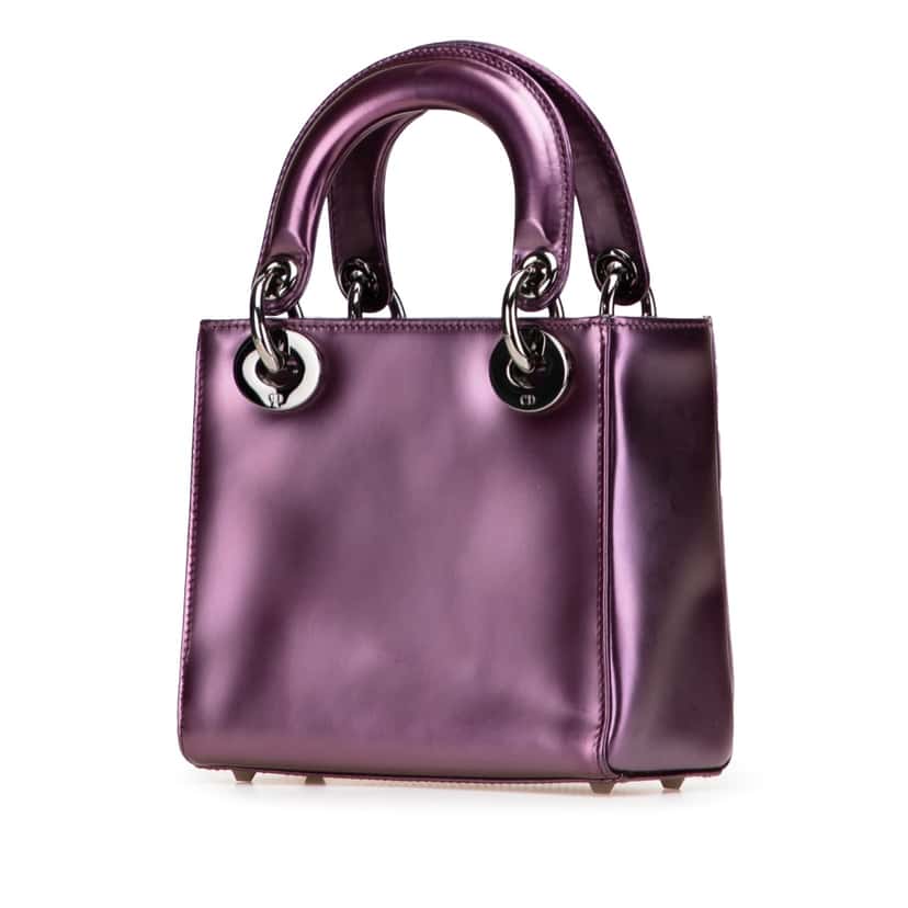 Dior Mini Patent Lady Dior Purple Leather Good condition - Back View