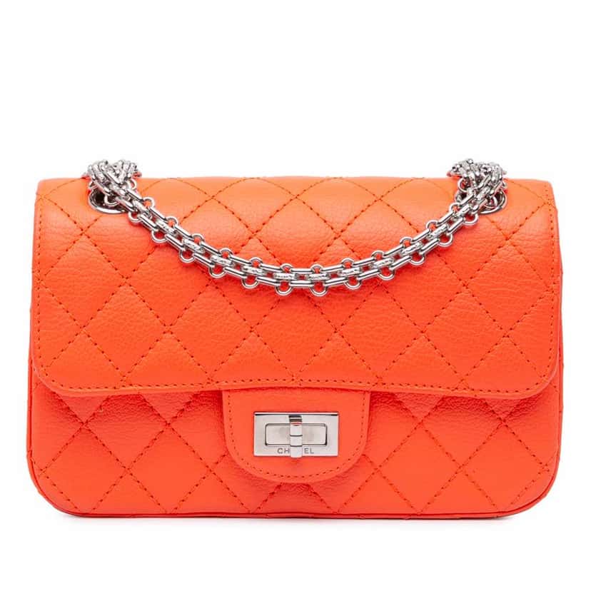 Chanel Mini Reissue 2.55 Quilted Goatskin Flap Orange Leather Good condition - Front View