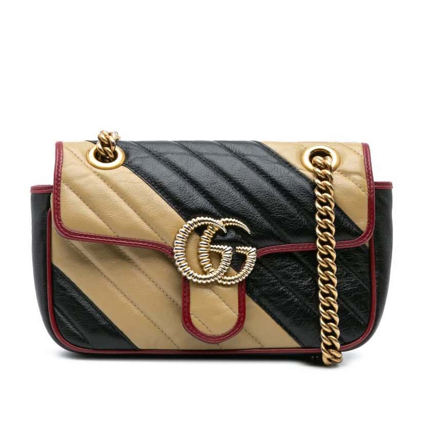 Gucci Mini GG Marmont Matelasse Leather Torchon Flap Crossbody Brown Leather Good condition - Front View
