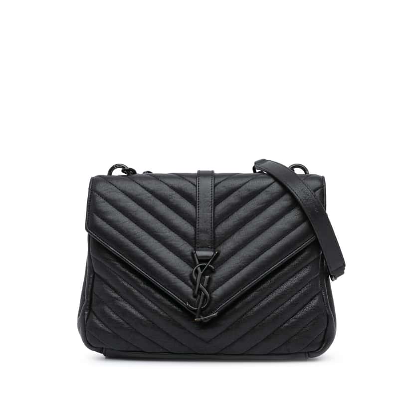 Saint Laurent Medium Quilted Chevron Sheepskin College Satchel Black Leather Good condition - Front View