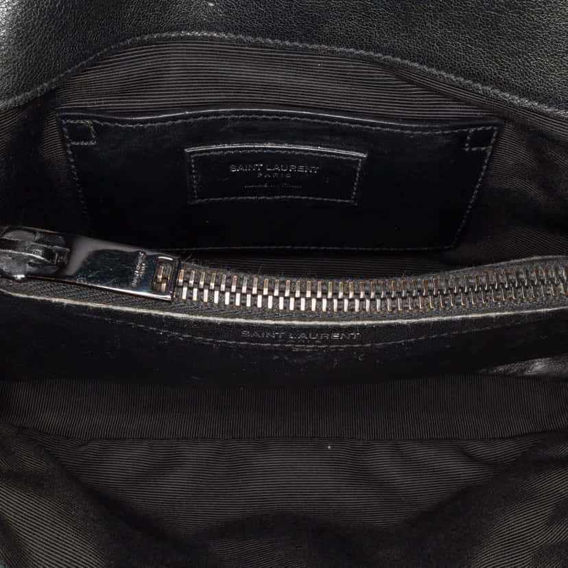 Saint Laurent Medium Quilted Chevron Sheepskin College Satchel Black Leather Good condition - Model View