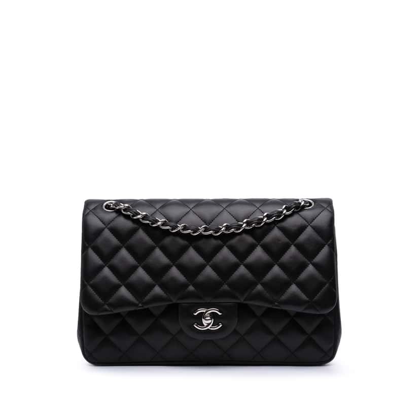 Chanel Jumbo Classic Lambskin Double Flap Black Leather Fair condition - Front View