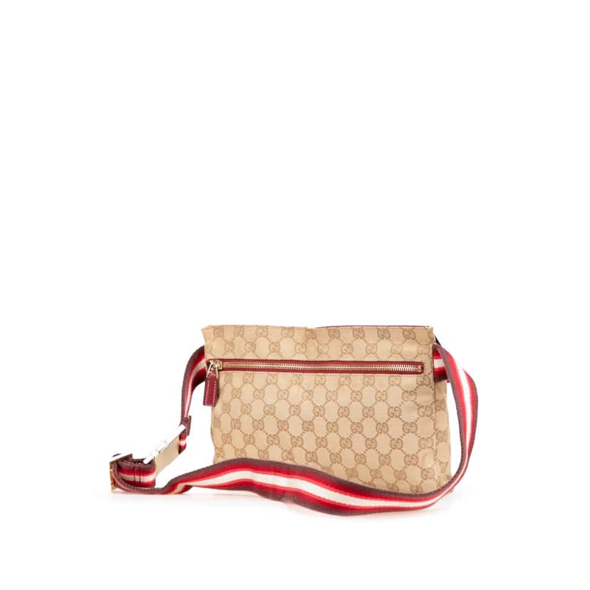 Gucci GG Canvas Web Double Pocket Belt Bag Brown Good condition - Back View