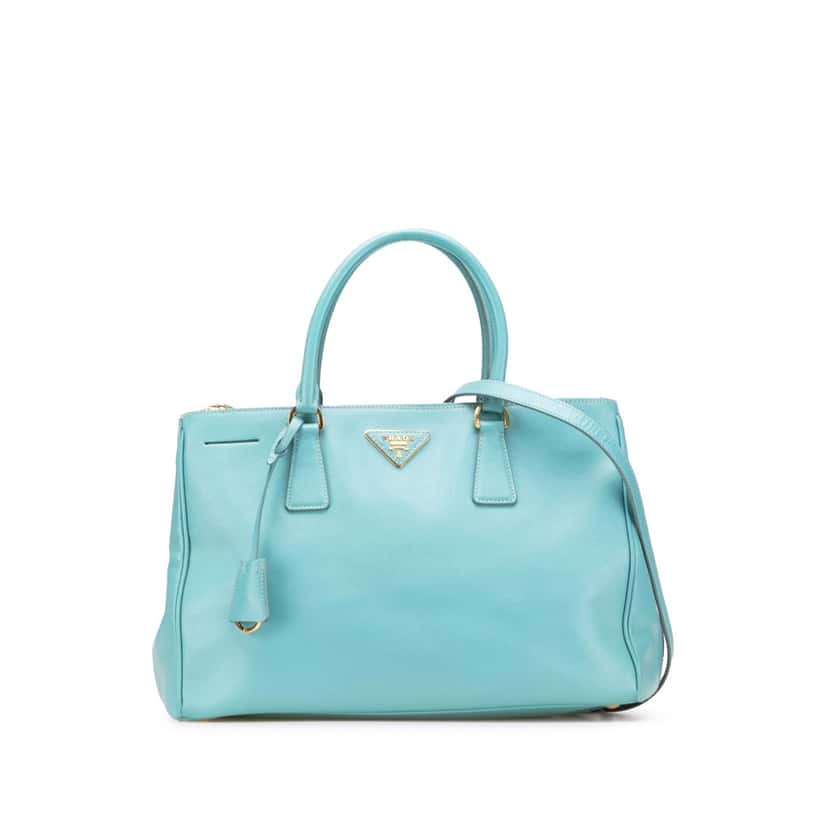 Prada Large Saffiano Lux Galleria Double Zip Satchel Blue Leather Good condition - Front View