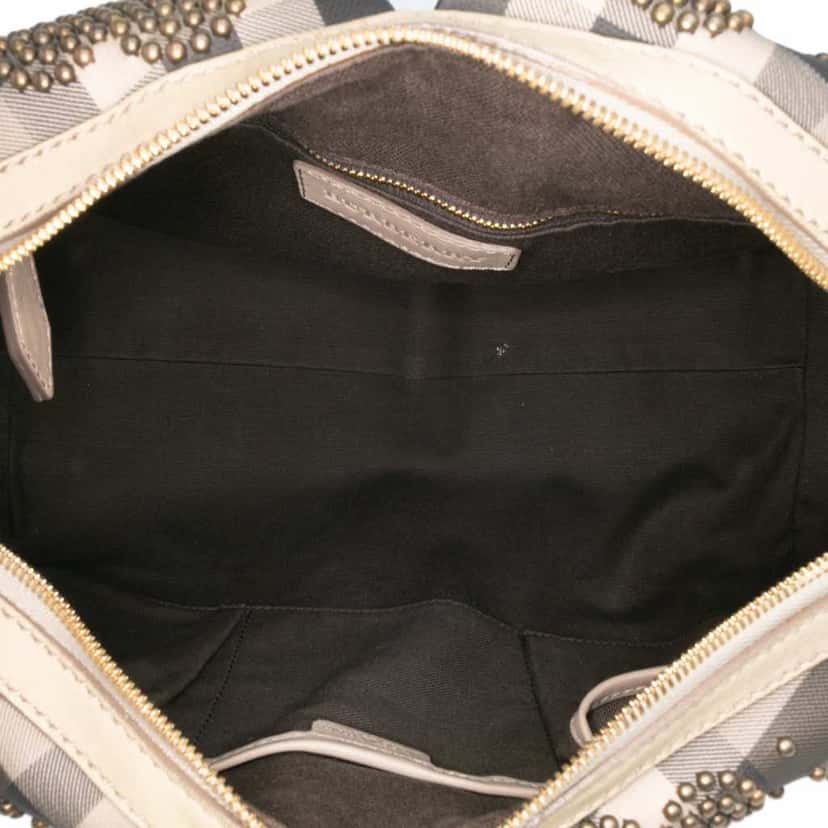 Burberry Smoke Check Coated Canvas Studded Heart Boston Bag Brown Good condition - Model View