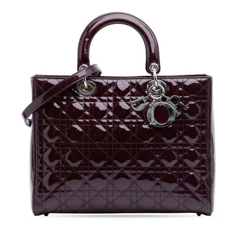 Dior Large Patent Cannage Lady Dior Purple Leather Good condition - Front View