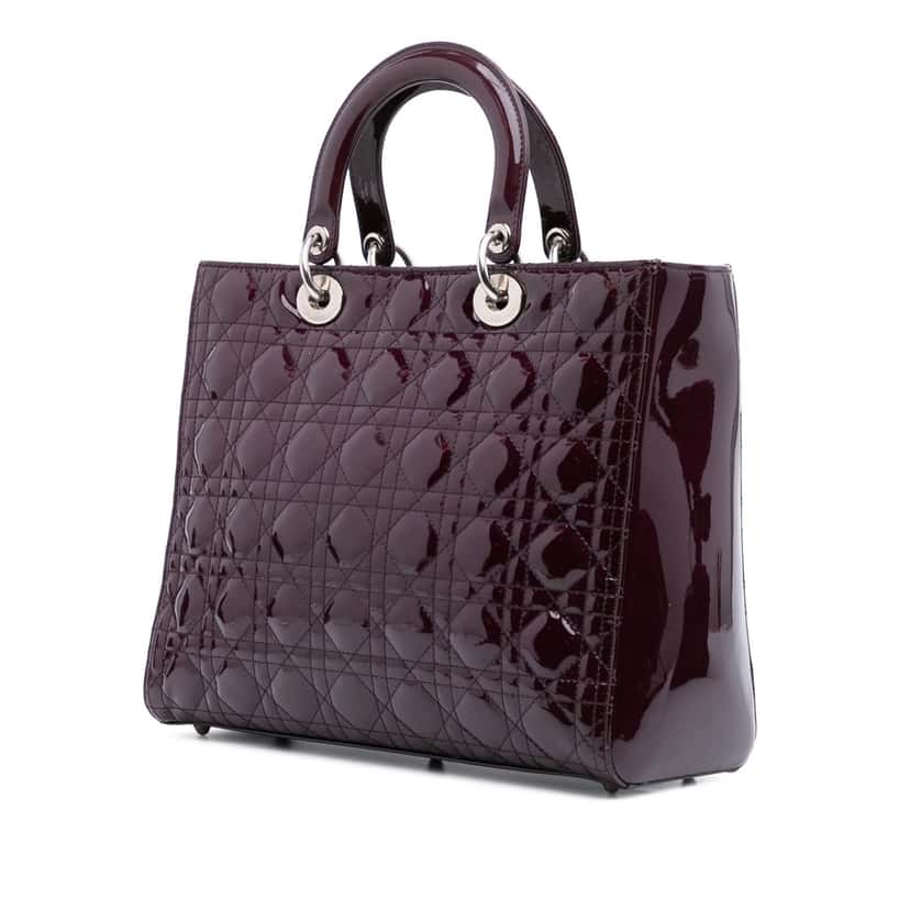 Dior Large Patent Cannage Lady Dior Purple Leather Good condition - Back View