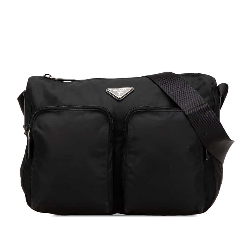 Prada Tessuto Zip Top Crossbody Black Fair condition - Front View