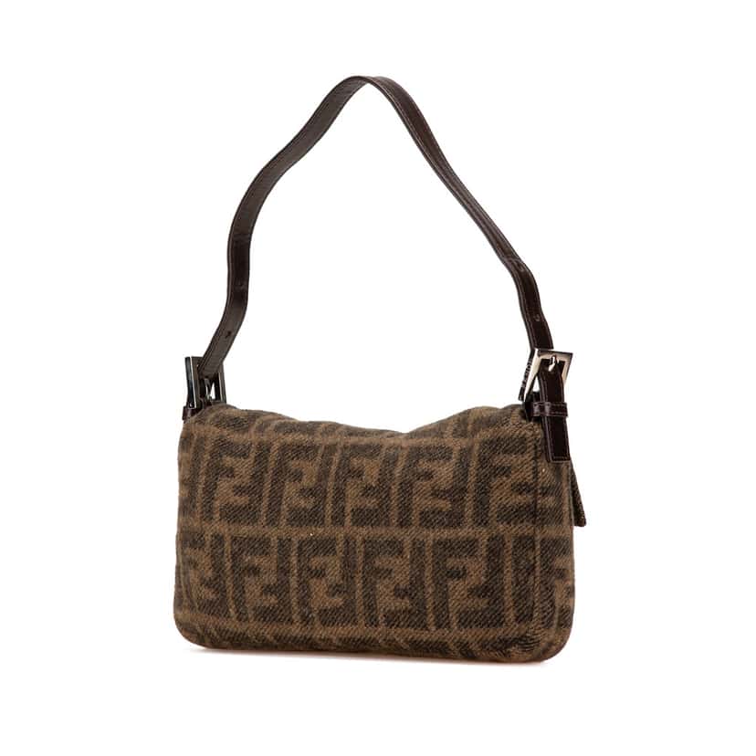 Fendi Mini Zucca Wool Baguette Brown Good condition - Back View