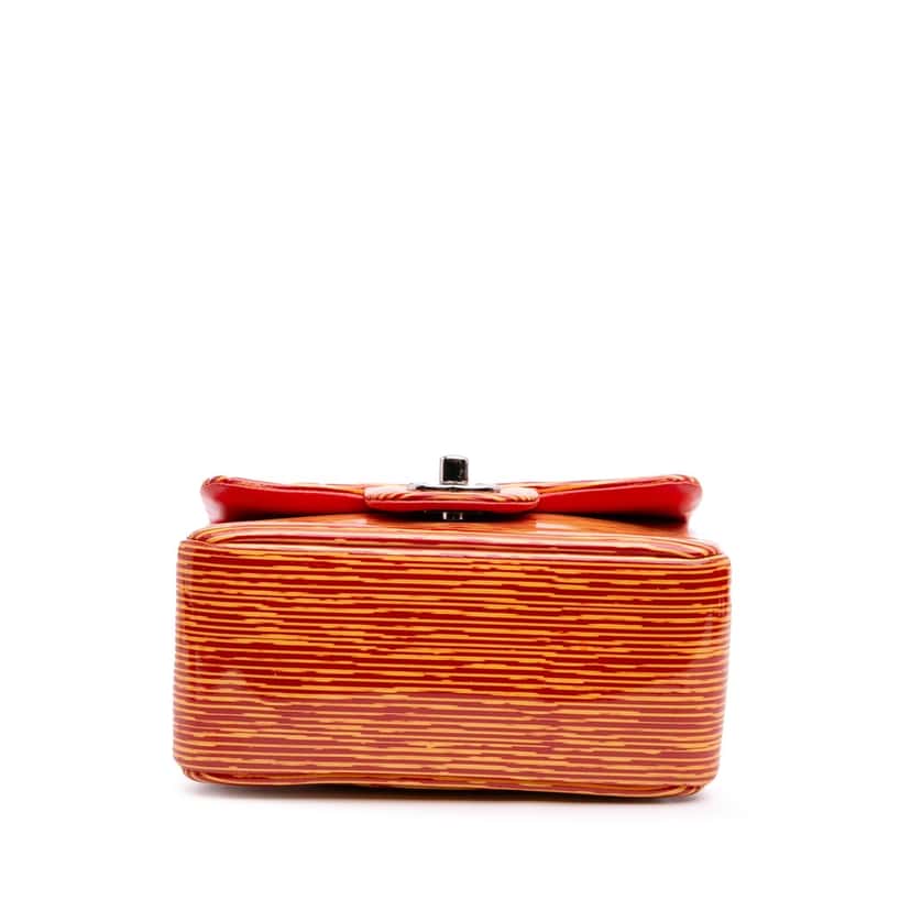 Chanel Mini Square Classic Patent Striped Single Flap Orange Leather Good condition - Inside View