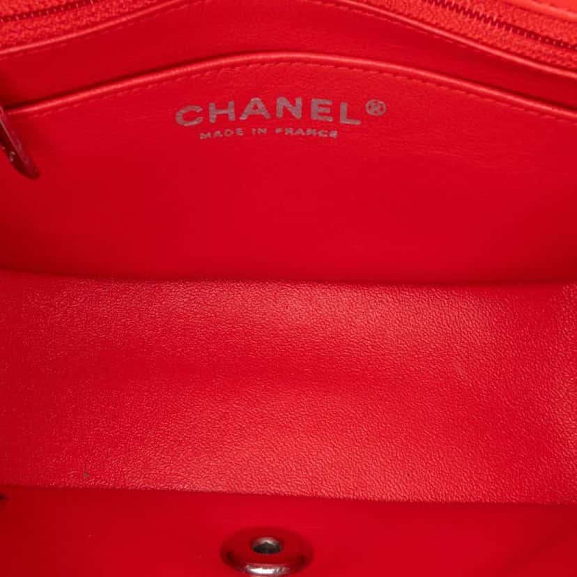 Chanel Mini Square Classic Patent Striped Single Flap Orange Leather Good condition - Model View