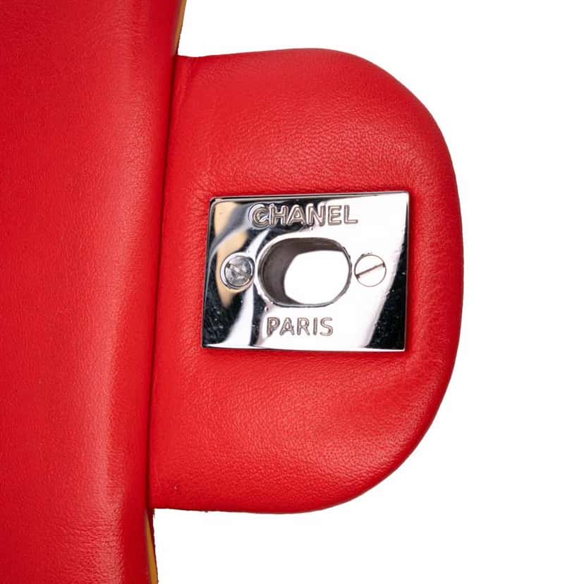 Chanel Mini Square Classic Patent Striped Single Flap Orange Leather Good condition - Box View