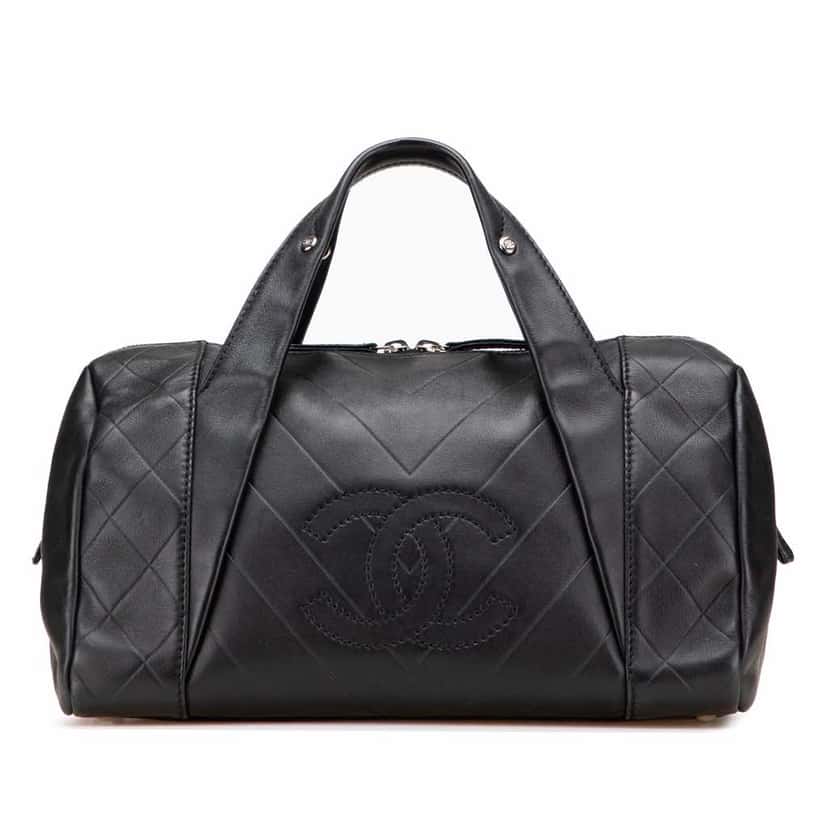 Chanel CC Chevron Quilted Lambskin Boston Black Leather Good condition - Front View