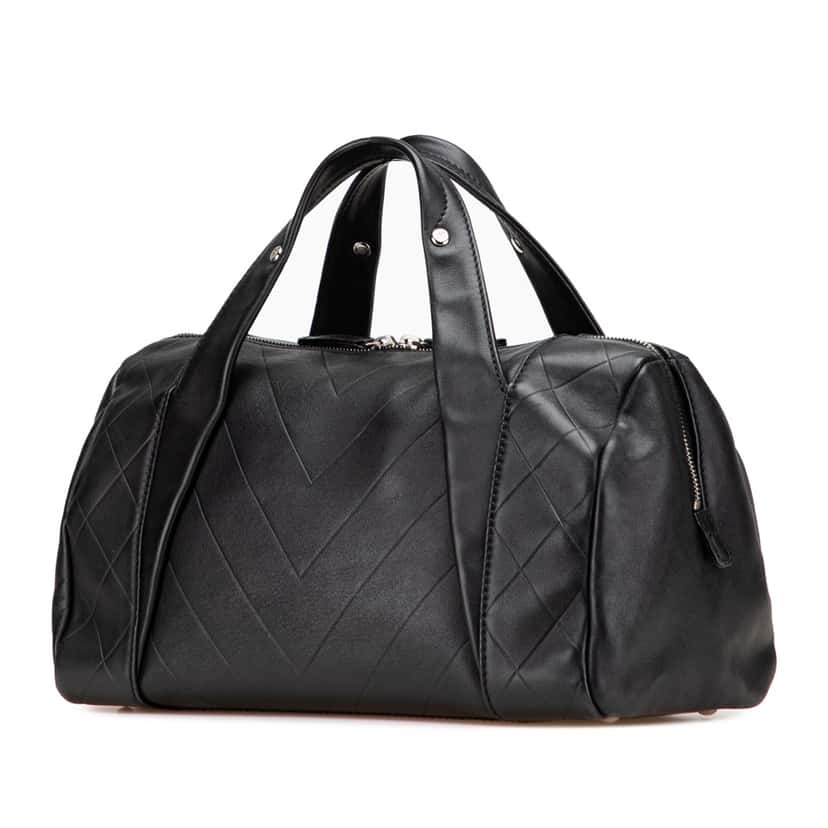 Chanel CC Chevron Quilted Lambskin Boston Black Leather Good condition - Back View