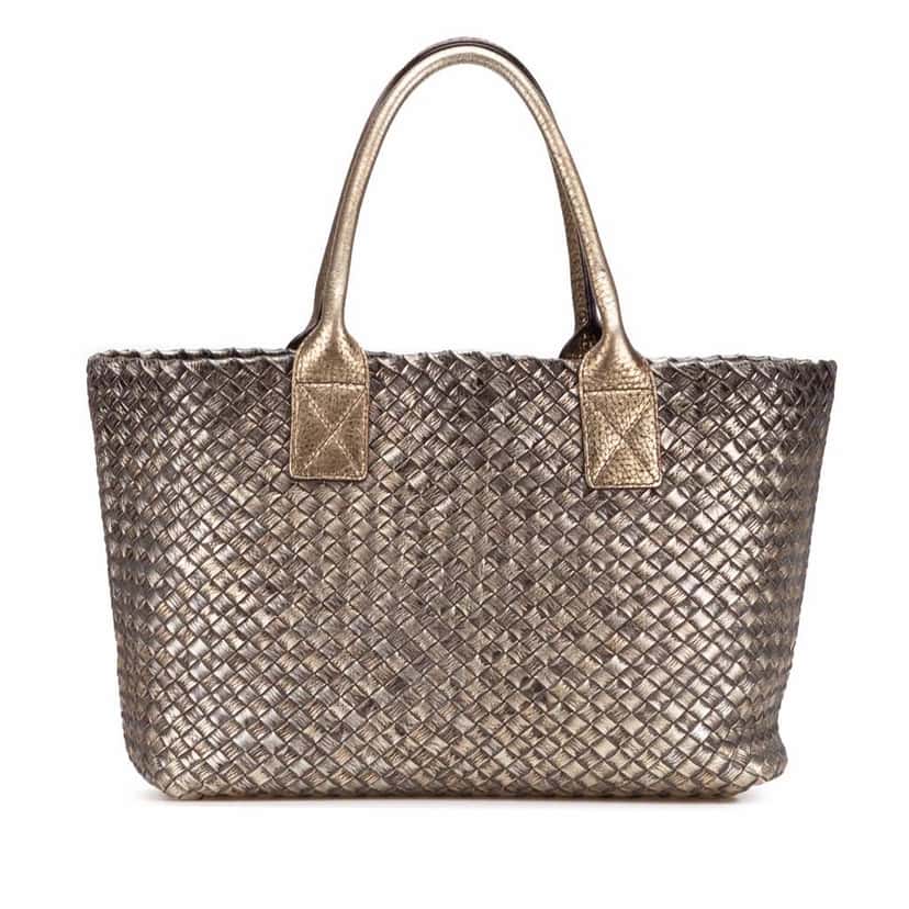 Bottega Veneta Medium Lambskin Intreccio Cabat Tote Gold Leather Good condition - Front View