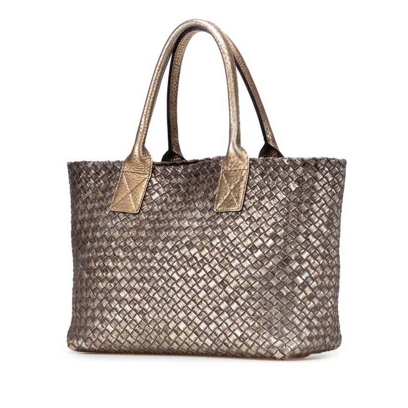 Bottega Veneta Medium Lambskin Intreccio Cabat Tote Gold Leather Good condition - Back View