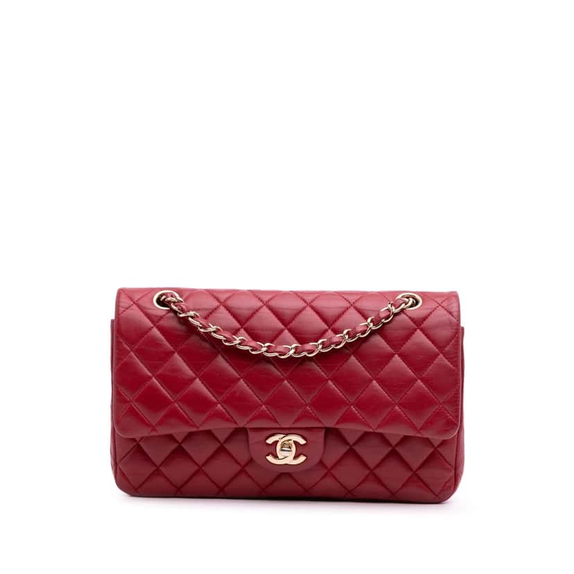 Chanel Medium Classic Lambskin Double Flap Red Leather Good condition - Front View