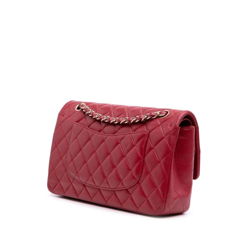 Chanel Medium Classic Lambskin Double Flap Red Leather Good condition - Back View