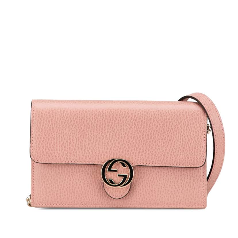 Gucci Interlocking G Dollar Wallet on Chain Pink Leather Good condition - Front View