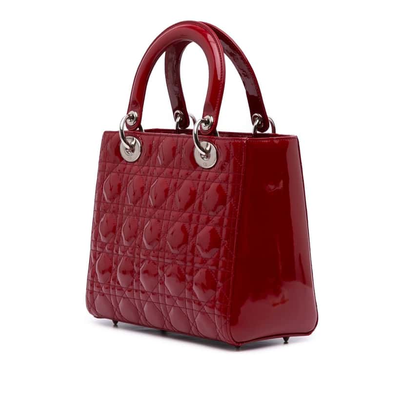 Dior Medium Patent Cannage Lady Dior Red Leather Good condition - Back View