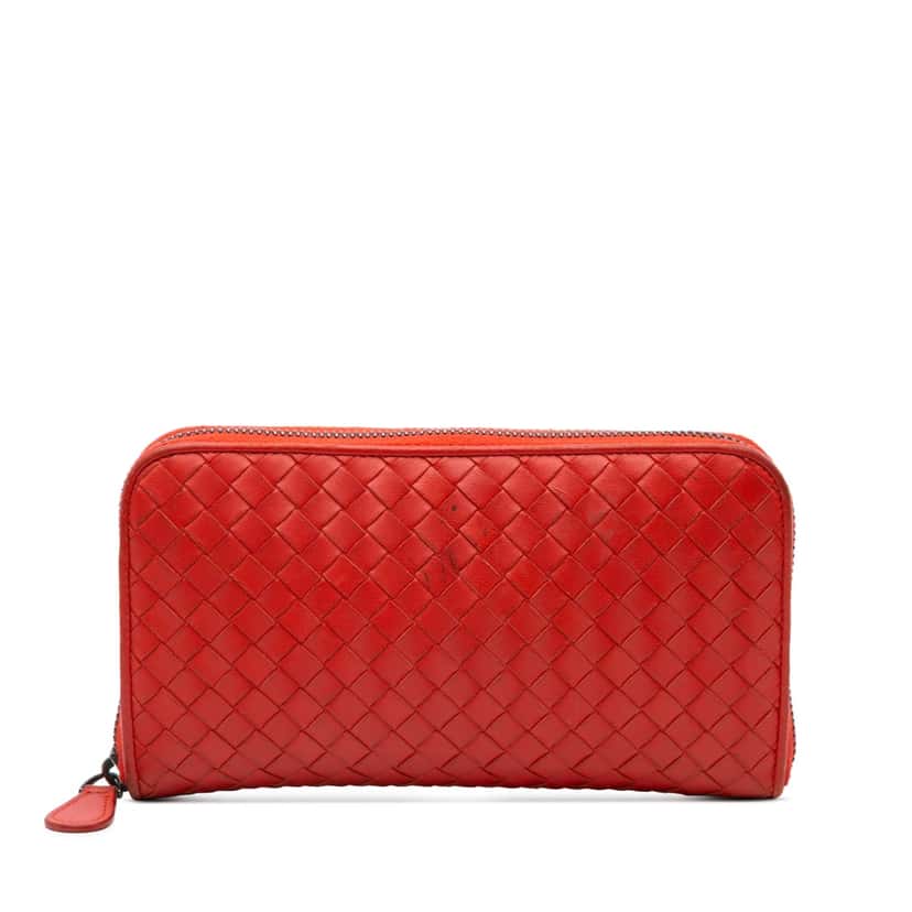 Bottega Veneta Nappa Intrecciato Zip Around Long Wallet Orange Leather Good condition - Front View
