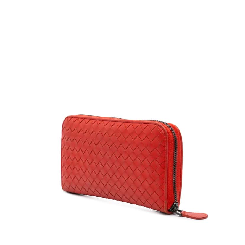 Bottega Veneta Nappa Intrecciato Zip Around Long Wallet Orange Leather Good condition - Back View