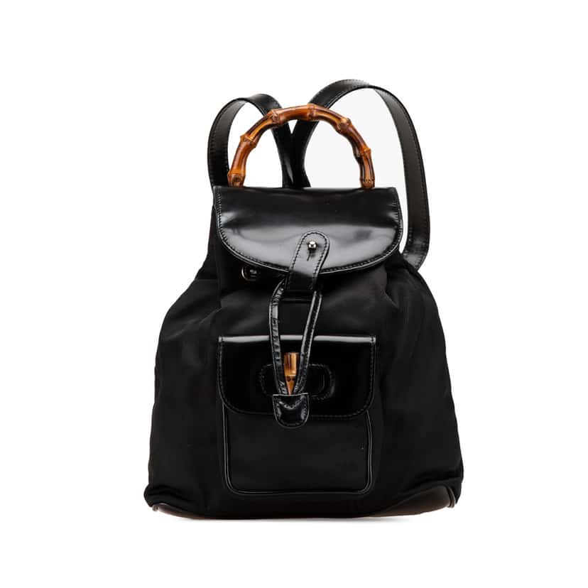 Gucci Mini Bamboo Nylon Backpack Black Good condition - Front View