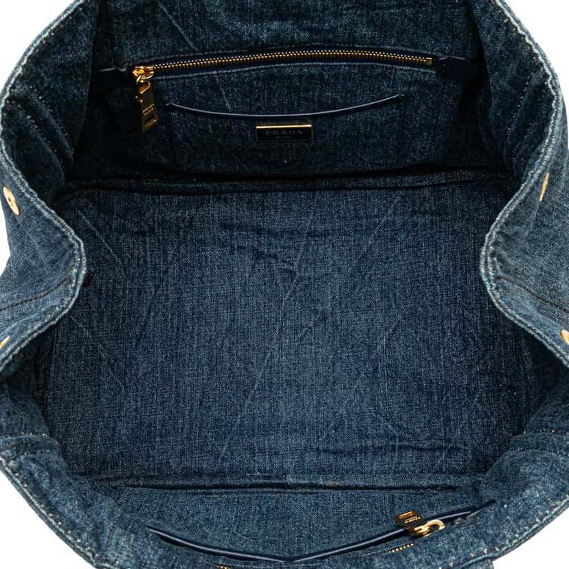 Prada Denim Canapa Logo Satchel Blue Good condition - Model View