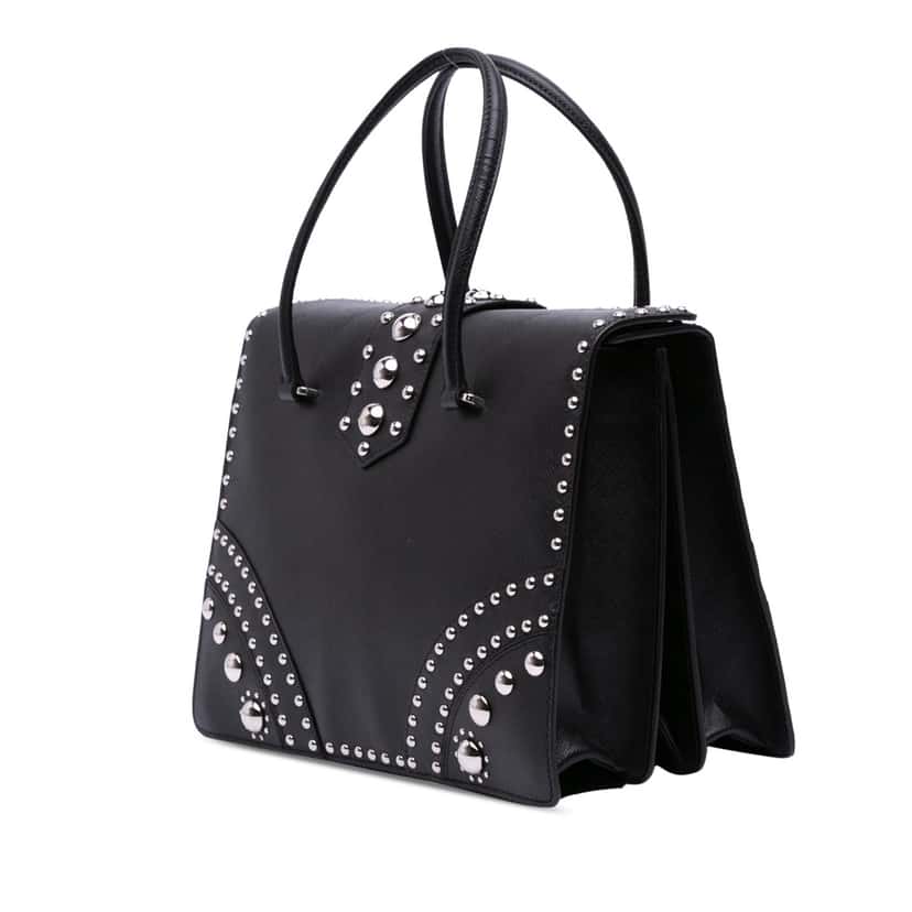 Prada Studded Saffiano Handbag Black Leather Good condition - Back View