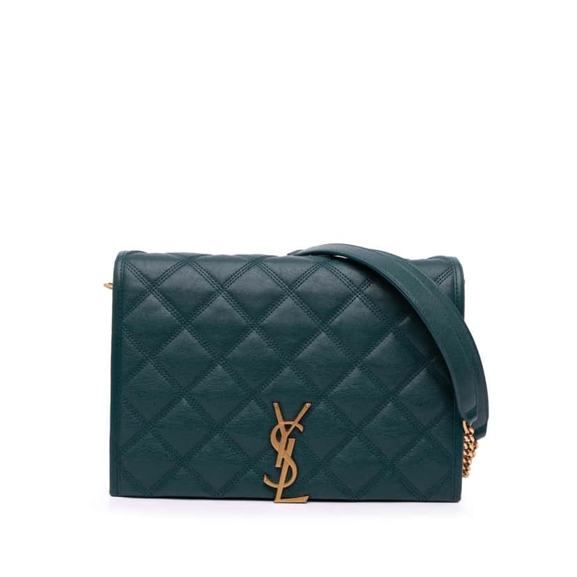 Saint Laurent Small Quilted Lambskin Becky Chain Shoulder Bag Green Leather Good condition - Front View