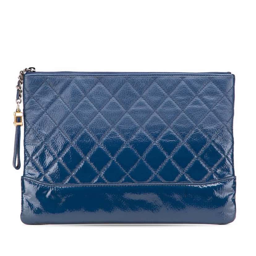 Chanel Medium Aged Calfskin Gabrielle O Case Clutch Blue Leather Good condition - Front View