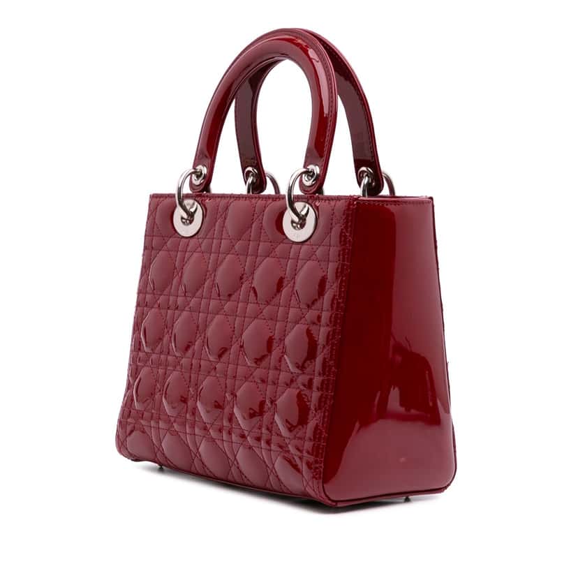 Dior Medium Patent Cannage Lady Dior Red Leather Good condition - Back View