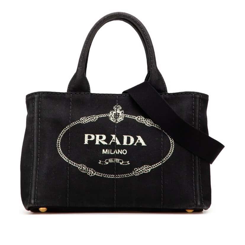 Prada Small Canvas Canapa Logo Satchel Black Good condition - Front View