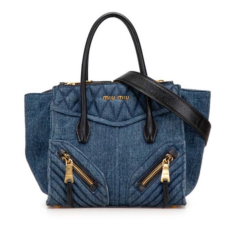 Miu Miu Small Matelasse Denim Biker Satchel Blue Fair condition - Front View