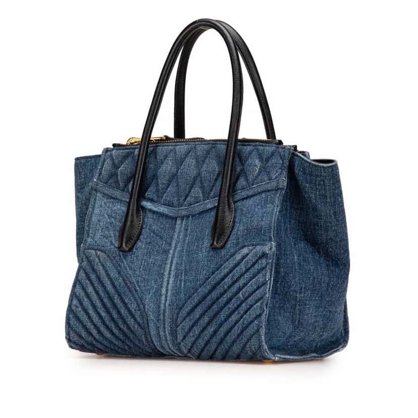 Miu Miu Small Matelasse Denim Biker Satchel Blue Fair condition - Back View