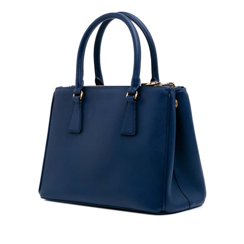 Prada Small Saffiano Lux Galleria Double Zip Satchel Blue Leather Good condition - Back View