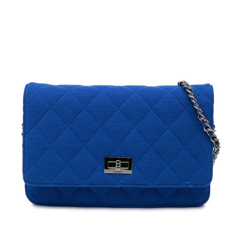 Chanel Reissue 2.55 Quilted Jersey Wallet On Chain Blue Good condition - Front View