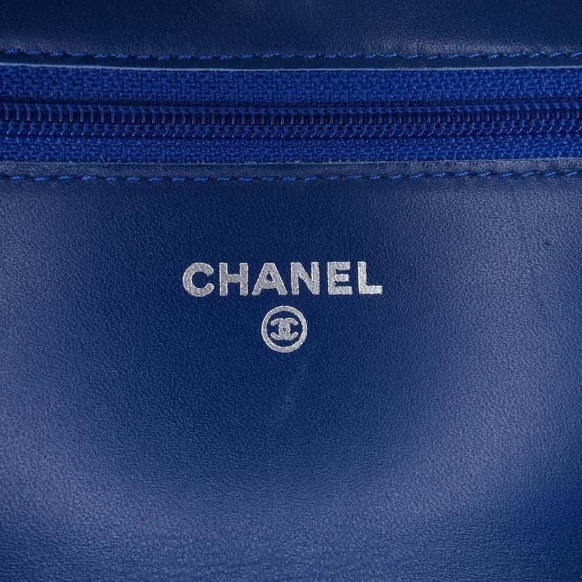 Chanel Reissue 2.55 Quilted Jersey Wallet On Chain Blue Good condition - Box View